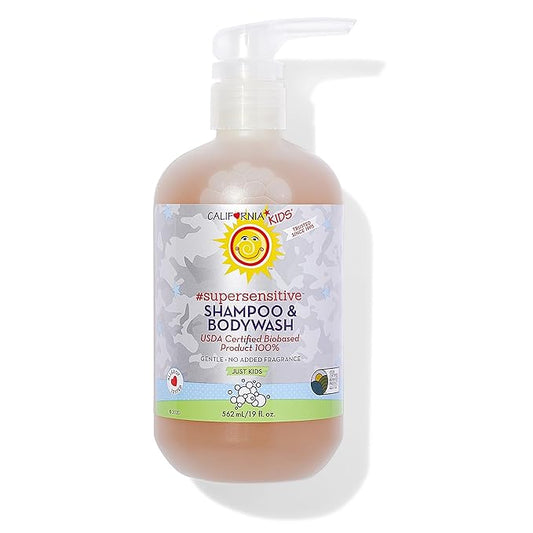 California Kids Shampoo + Kids Body Wash 2-in-1 | Super Sensitive (Unscented) | Gentle Skin Care | 100% Plant-Based | Hypoallergenic | 19 oz.
