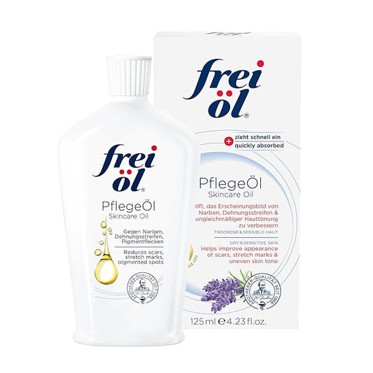frei öl skincare oil – fast absorbing, nourishes skin soft and smooths – excellent as body oil for stretch marks removal and vitamin e oil for scars, microbiome-friendly and vegan, 125 ml / 4.23 Fl Oz