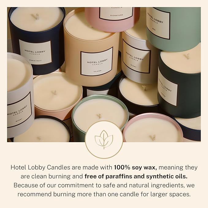 Hotel Lobby Island Candle – Luxury Hand-Poured 9.75oz 100% Soy Wax with Coconut, Vanilla, Rum, Jasmine, and Sandalwood – Paraffin-Free, Infused with Essential Oils, 65-Hour Clean Non-Toxic Burn