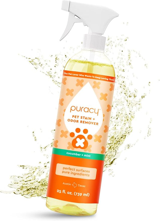 Puracy Pet Stain and Odor Remover - Enzyme Cleaner for Dog Urine and Poop Carpet - Cat Pee Enzyme for Cat Urine Cleaner Destroyer - Cucumber & Mint, 25oz