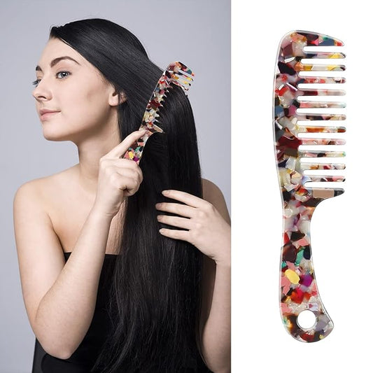 Large Wide Tooth Hair Comb,[Tortoise Shell] Cellulose Acetate Round Tooth Comb for Straight/Curly Hair,Short/Long Hair Women Men or Kids,Easy Detangling Wet or Dry,Anti-static (Multi-colored)