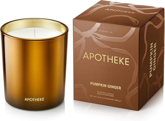 Apotheke Signature Candle Scented Candles for Home, Pumpkin Ginger - 10.5 oz Seasonal Soy Wax Jar Candle - Long-Lasting Fall Scented Fragrance with Perfume-Grade Fragrance Oils
