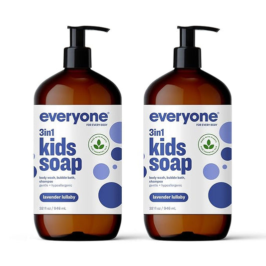 Everyone 3-in-1 Kids Soap, Body Wash, Bubble Bath, Shampoo, 32 Ounce (Pack of 2), Lavender Lullaby, made with Essential Oils for Toddlers, tweens and teens