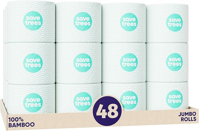Save Trees Bamboo Toilet Paper - 48 Rolls Of Septic Safe Organic Toilet Paper- 3-ply, 300 Sheets Per Roll - PFAs Free, FSC Certified, Plastic & Chemical Free - For Home, Boat & RV Use