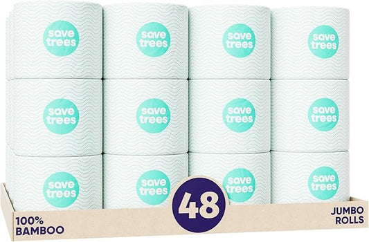 Save Trees Bamboo Toilet Paper - 48 Rolls Of Septic Safe Organic Toilet Paper- 3-ply, 300 Sheets Per Roll - PFAs Free, FSC Certified, Plastic & Chemical Free - For Home, Boat & RV Use