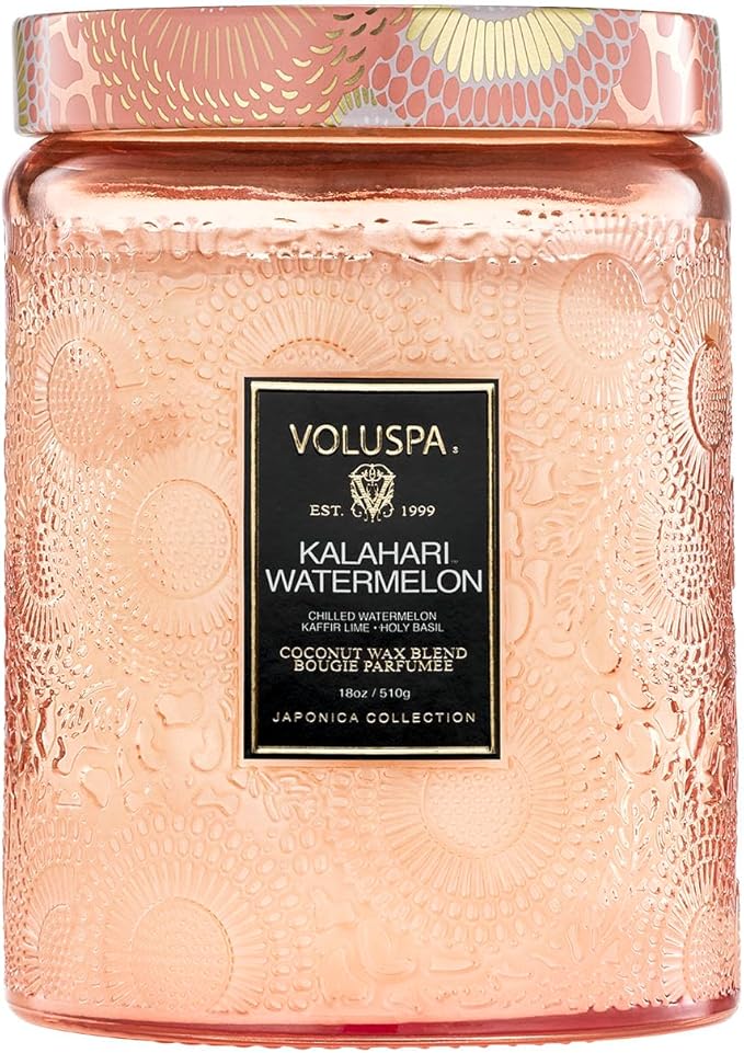 Voluspa Kalahari Watermelon, Large Candle Jar, 18 oz, 100 Hour Burn Time, Coconut Wax for Clean Burning, Handcrafted in the USA