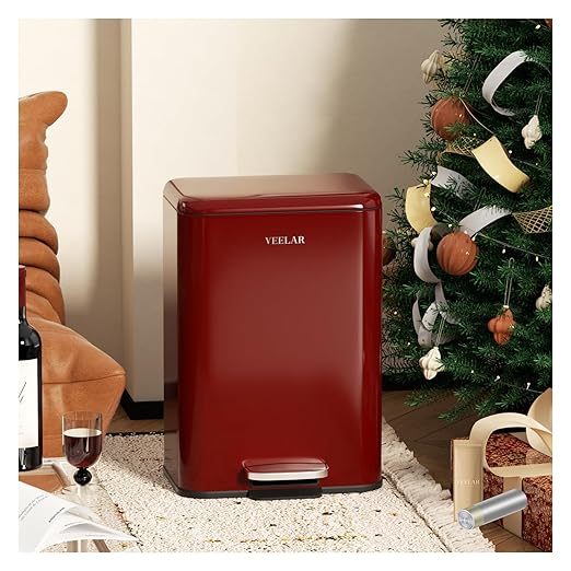 5 Gallon Bathroom Trash Can - Room Step Garbage Can with Lid, Stainless Steel Trash Bin for Kitchen Living Room Bedroom Commercial Restaurant Office (Red, 20Liter / 5.5Gallon)
