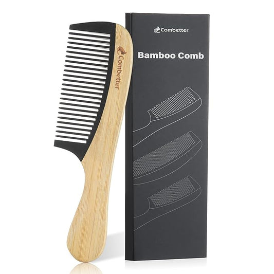Natural Bamboo Comb for Detangling, Durable Bakelite Infused Anti Static Fine tooth Comb for Curly, Thick, Think Hair & Beard, Eco-Friendly Hair Comb for Women,Men