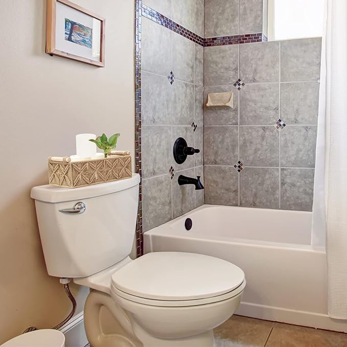 Macrame Storage Basket Boho Decor Baskets for Organizing Woven Decorative Basket for Countertop Toilet Paper Basket for Toilet Tank Top Shelf Basket with Handle for Bathroom Decor Nursery (Set of 2)