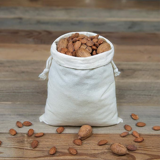 TOPDesign 12-Pack 8” x 10” Reusable Produce Bags, Muslin Bags with Drawstrings for Shopping & Storage, 100% Natural Cotton, Washable, Biodegradable, Food Safe