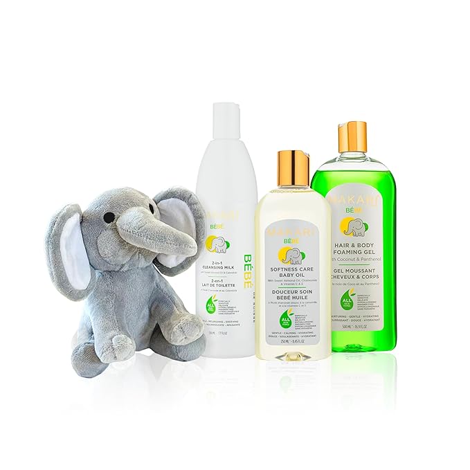 MAKARI Baby Skin Care Set | 2-In-1 Cleansing Milk, Hair & Body Foaming Gel & Calming Oil | Gentle Baby Essentials for Newborn and Up, Hypoallergenic, No Paraben Skincare for Delicate, Sensitive Skin