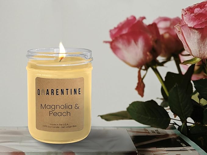 Organic Soy Wax Magnolia & Peach Scented Candle - 100% Pure Soy Wax & Essential Oils - Fruity and Floral Aroma - Holiday Relaxing Candle for Men & Women - Made in USA (8oz)