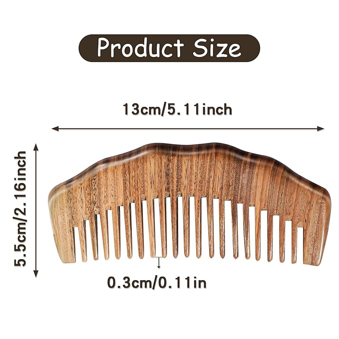 Wooden Comb, Natural Sandalwood Wide Tooth Combs Handmade Anti-Static Wood Comb Wood Massage Comb Prevents Static Styling Detangling Tool for Women Girls Straight Curly Thick Wavy Hair