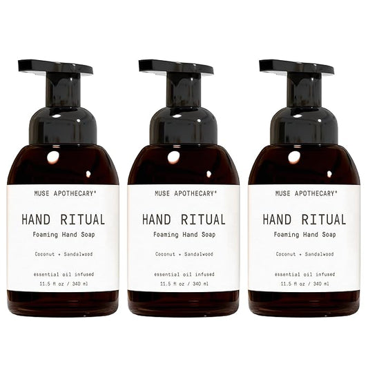 Muse Apothecary Hand Ritual - Aromatic and Nourishing Foaming Hand Soap, Infused with Natural Aromatherapy Essential Oils - USDA Certified Biobased - 11.5 oz, Coconut + Sandalwood, Pack of 3