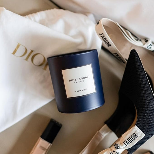 Hotel Lobby Paris Nuit Candle – Luxury Hand-Poured 9.75oz 100% Soy Wax with Black Musk, Wood, Rum, Mahogany, and Tobacco – Paraffin-Free, Infused with Essential Oils, 65-Hour Clean Non-Toxic Burn
