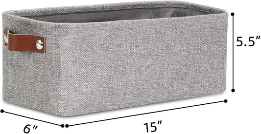DULLEMELO Fabric Bathroom Storage Bin with Leather Handles, Narrow Organizer for Towels, Toilet Paper Rolls, Storage Basket for Back of Toilet, Vanities, Shelves & Cabinets (Gray)