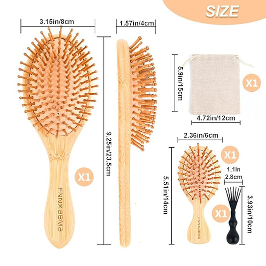 Thick Strong Bamboo Hair Brush, Bamboo Brush for Hair Growth,Hair brush for massaging the scalp，Hair Brush Cleaner Tool, Suitable for Women Men and Children (light yellow)