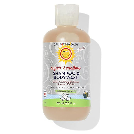 California Baby Super Sensitive Baby Shampoo and Body Wash | 100% Plant-Based | Gentle Fragrance Free Shampoo | Hypoallergenic | 251 mL / 8.5 oz