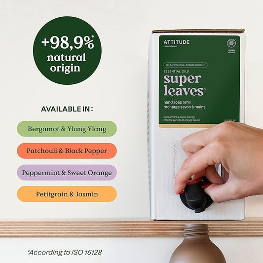 ATTITUDE Liquid Hand Soap, EWG Verified, Plant and Mineral-Based, Vegan Personal Care Products, Peppermint and Sweet Orange, 67.6 Fl Oz