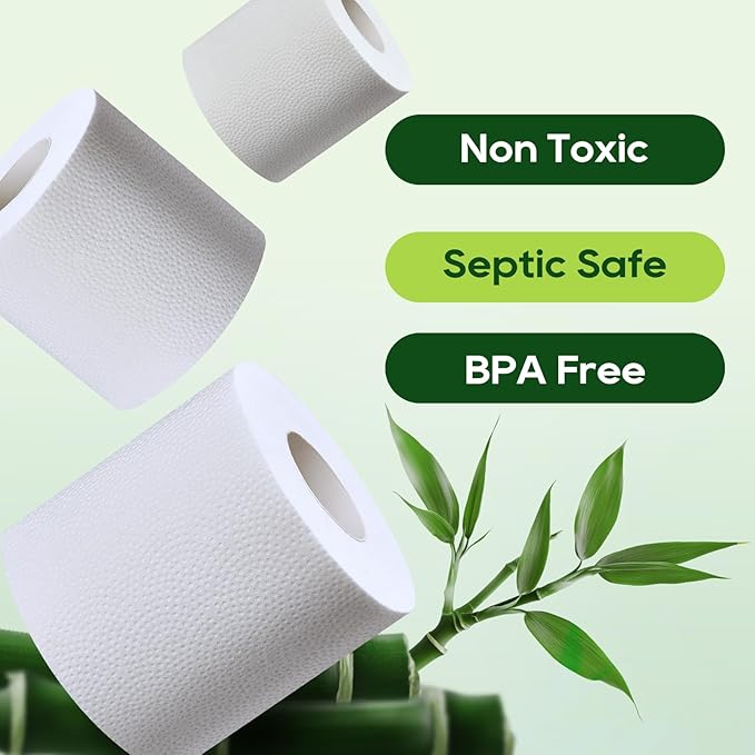 ECOLipak Bamboo Toilet Paper, Septic Safe Toilet Tissue, 24 Double Rolls, 320 Sheets Per Roll, Tree Free, Non Toxic, 2 Ply, Soft and Absorbent, Eco Friendly Dye-Free Paper