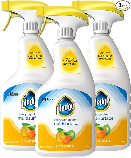 Pledge pH-Balanced Multisurface Cleaner Spray for Everyday Care, Fresh Citrus Scent, 25oz (Pack of 3)