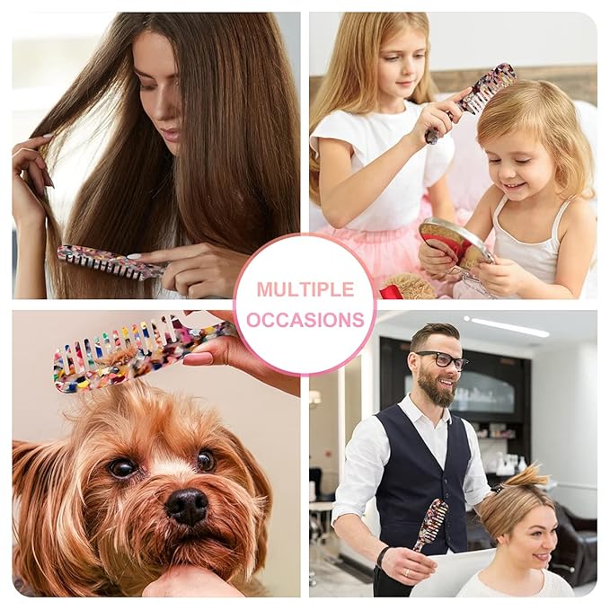Large Wide Tooth Hair Comb,[Tortoise Shell] Cellulose Acetate Round Tooth Comb for Straight/Curly Hair,Short/Long Hair Women Men or Kids,Easy Detangling Wet or Dry,Anti-static (Multi-colored)