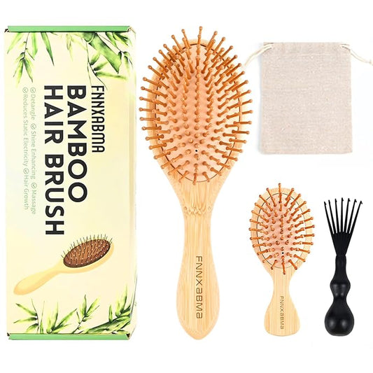 Thick Strong Bamboo Hair Brush, Bamboo Brush for Hair Growth,Hair brush for massaging the scalp，Hair Brush Cleaner Tool, Suitable for Women Men and Children (light yellow)