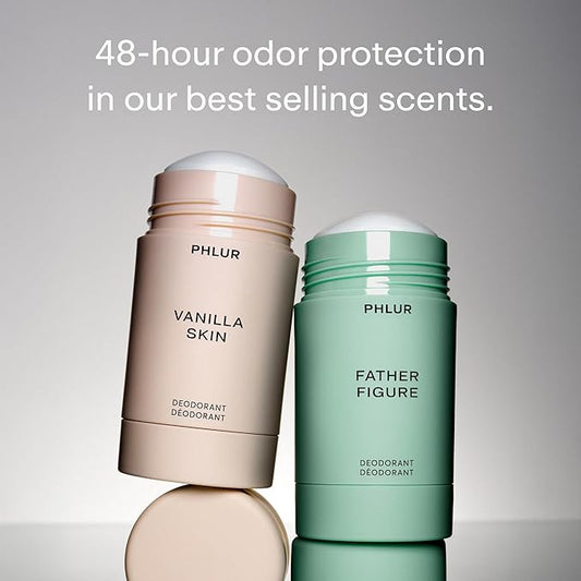 PHLUR Vanilla Skin & Father Figure Deodorant Duo - Natural 48 Hour Odor Protection - Baking Soda Free & Aluminum Free Deodorant with Salicylic Acid, Arrowroot Powder & Tamanu Oil (2 x 1.76 oz)