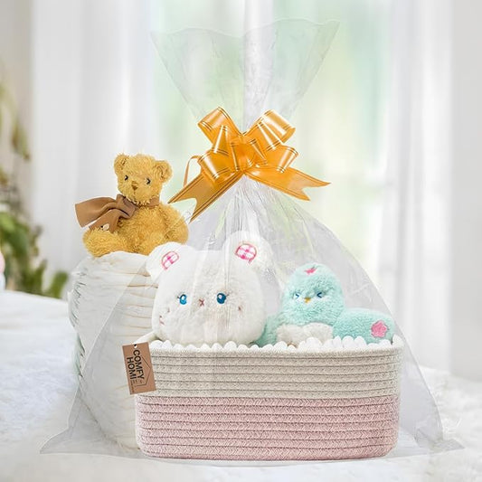 COMFY-HOMI 13" x 8.5" x 5.1" Storage Baskets for Organizing | Cotton Rope Woven Basket | Toy Storage Bin Box | Basket for Shelves, Closet Organizer Bin, Decorative Closet Shelf, 3 Pack, white/pink