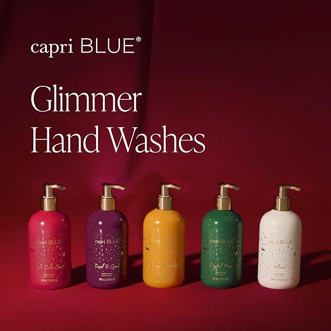 Capri Blue Large Moisturizing Hand Wash Soap - Liquid Hand Soap with Pump Bottle - Gentle & Hydrating Skin Care - Notes of Juniper Berry, Cinnamon, Clove & Orange Mandarin (Tinsel & Spice, 11.8 fl oz)