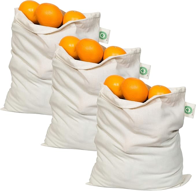 Muslin Produce Storage Bags - Almond Milk Bags - Reusable grocery bags cotton drawstring - Candy Bag - Breathable Muslin Organic Cotton Reusable Produce Bags - Set of 3 (3, Medium - 10"x12")