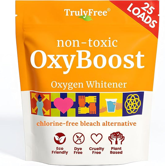 Truly Free OxyBoost - Oxygen Stain Remover Powder for Laundry | Color Safe Stain Remover for Clothes | Chlorine-Free Whitener for Whites & Colors | Oxy Cleaner with Sodium Percarbonate (12.5oz)