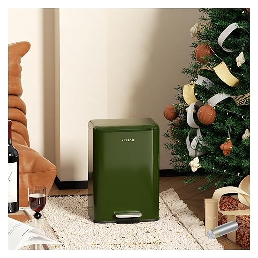 Small Bathroom Trash Can - Mini Step Garbage Can with Lid, Stainless Steel Trash Bin for Living Room Bedroom (Green, 6 Liter / 1.6 Gallon)