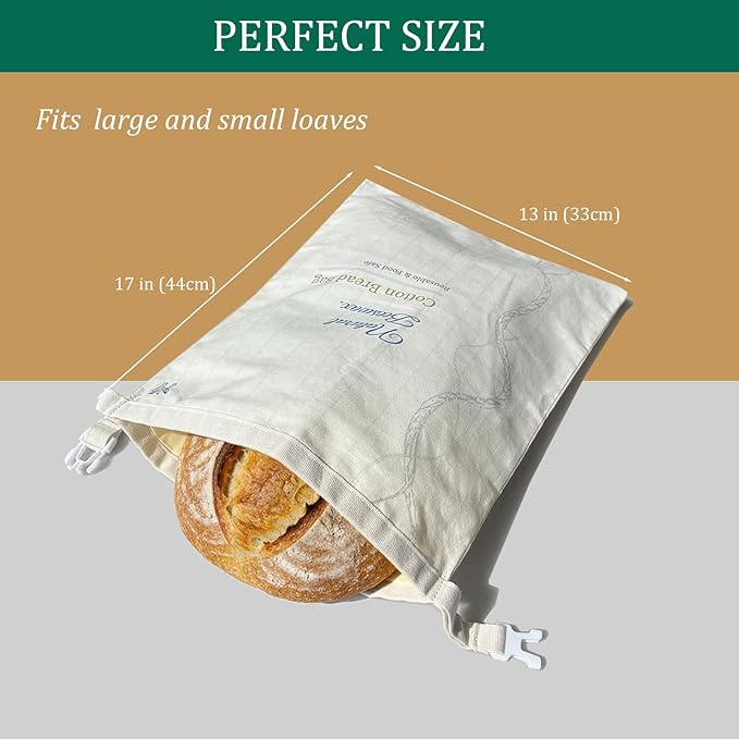 Reusable Beeswax Bread Bags for Sourdough and Homemade Bread, 2-Pack Extra Large Cotton Sourdough Bread Storage Bags
