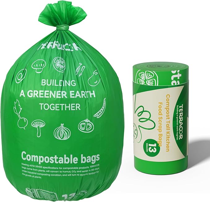 13 Gallon Compostable Trash Bags, 40 Bags Compost Bags for Countertop Bin, Camping Toilet Bags for Portable Toilet, BPI Certified and Meet The ASTM D6400 Standard
