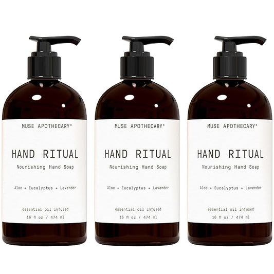 Muse Apothecary Hand Ritual - Aromatic and Nourishing Hand Soap, Infused with Natural Aromatherapy Essential Oils - USDA Certified Biobased - 16 oz, Aloe + Eucalyptus + Lavender, 3 Pack