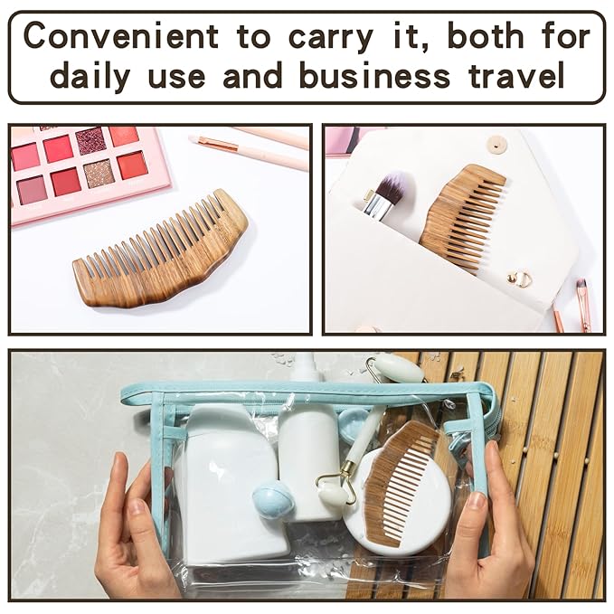 Wooden Comb, Natural Sandalwood Wide Tooth Combs Handmade Anti-Static Wood Comb Wood Massage Comb Prevents Static Styling Detangling Tool for Women Girls Straight Curly Thick Wavy Hair