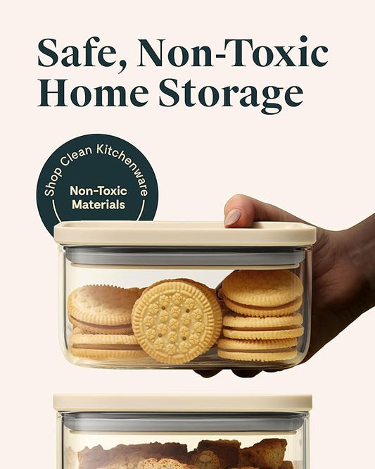 Caraway 1qt Glass Airtight Food Storage Container with Lid – Non-Toxic, BPA-Free Kitchen Storage Container – Stackable, Space-Saving Airtight Container for Dry Goods and More - Navy