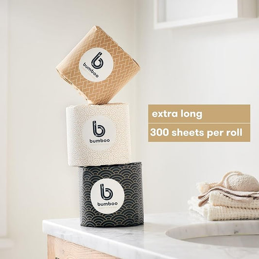 Bumboo Bamboo Toilet Roll 24 Pack | Wrapped Toilet Paper 3 ply, 300 Sheets | Eco Friendly Toilet Paper | Plastic-Free, Soft, Strong, Sustainable & Biodegradable Toilet Tissue