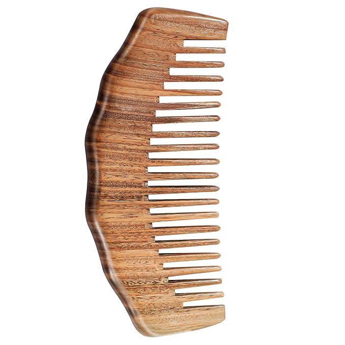 Wooden Comb, Natural Sandalwood Wide Tooth Combs Handmade Anti-Static Wood Comb Wood Massage Comb Prevents Static Styling Detangling Tool for Women Girls Straight Curly Thick Wavy Hair