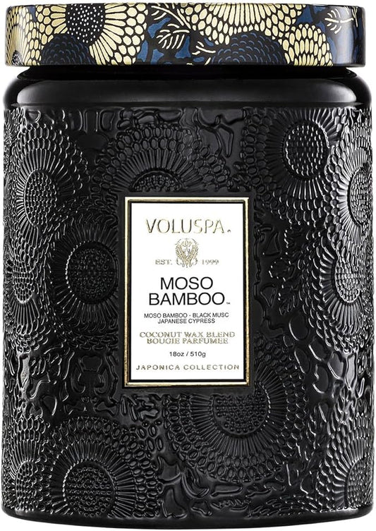Voluspa Moso Bamboo, Large Candle Jar, 18 ounce, 100 Hour Burn Time, Coconut Wax for Clean Burning, Handcrafted in the USA