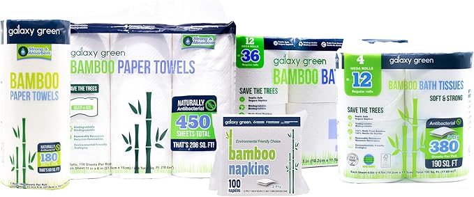 Galaxy Green Bamboo Bath Tissue Paper, 380 sheet 2 ply Mega Rolls, 12 Count (Pack of 4)