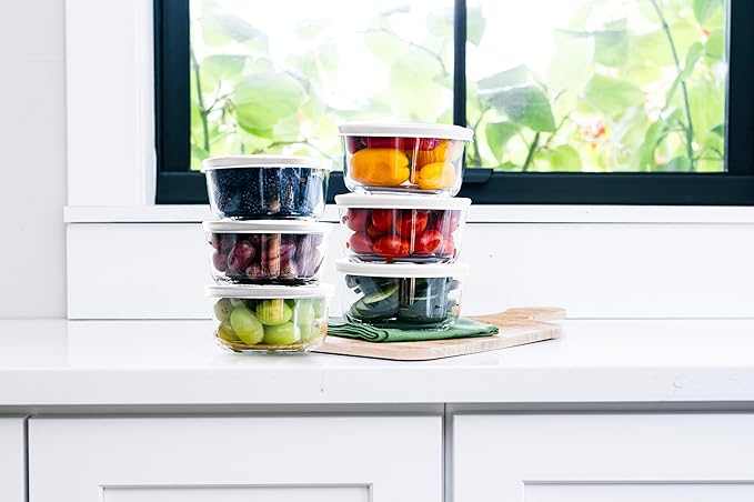 DURA LIVING 12-Piece Glass Food Storage Containers Set (6 Containers + 6 BPA-Free Lids) | 4-Cup, Leakproof | Microwave, Freezer, Oven & Dishwasher Safe | Ideal for Meal Prep & Pantry Organization
