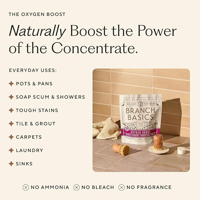 Branch Basics Concentrate (33.8 oz) + Oxygen Boost (2 lbs) | Multi-Surface All Purpose Cleaner Concentrate + Natural Stain Remover, Grout Cleaner | Human-Safe, Fragrance Free