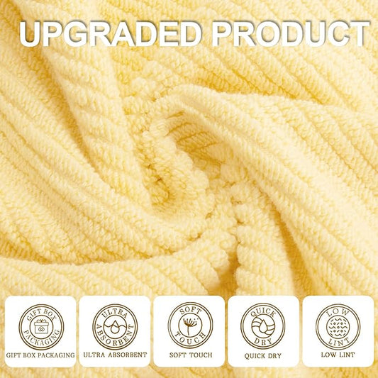 Yellow Towels for Bathroom - 100% Cotton | Quick Dry | Soft | Thick | Large, 3 Piece Towel Set, 1 Large Bath 30" x 56", 1 Hand 18" x 28", 1 Wash Cloth 13" x 13", Bathroom Essentials, Lemon Glow