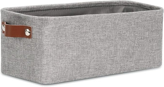 DULLEMELO Fabric Bathroom Storage Bin with Leather Handles, Narrow Organizer for Towels, Toilet Paper Rolls, Storage Basket for Back of Toilet, Vanities, Shelves & Cabinets (Gray)