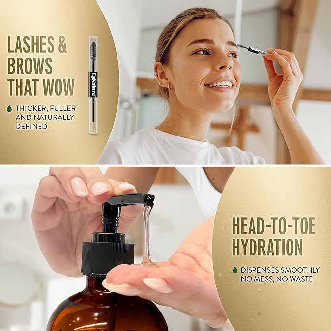 UpNature Organic Castor Oil in Glass Bottle (16 oz) 100% Pure Cold Pressed Unrefined Castor Oil for Hair Skin Face (Hexane Free)