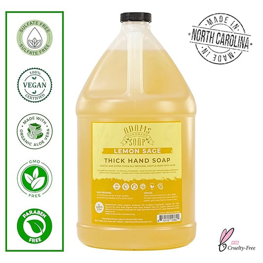 Adams Handmade Soap Thick Organic Castile Liquid Hand Soap 1 Gallon Refill - Lemon Sage
