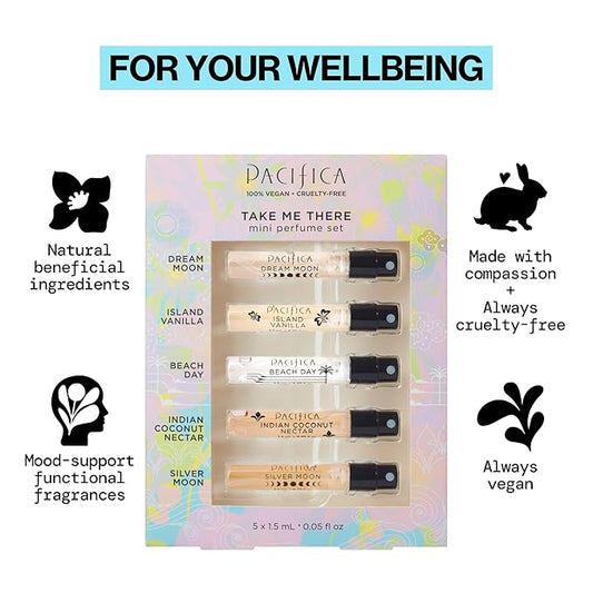 Pacifica Beauty, Take Me There Spray Perfume Trial Set, 5 Scents, Fragrance Sampler Gift Set, Natural & Essential Oils, Clean, Vegan & Cruelty Free
