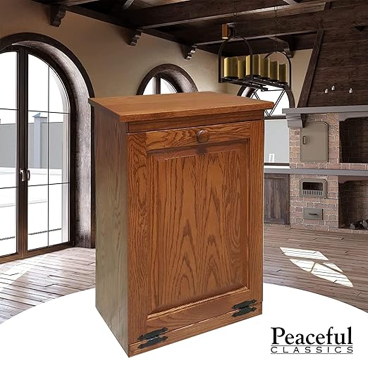 Peaceful Classics Tilt Out Trash Cabinet- Amish Handcrafted Wooden Pull Out Cabinet, Decorative Trash Bin Cabinet for Kitchen, Bedroom, & Home Patio, Tilt Out Laundry Hamper Cabinet, Harvest
